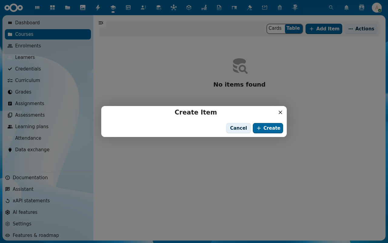 Add course dialog