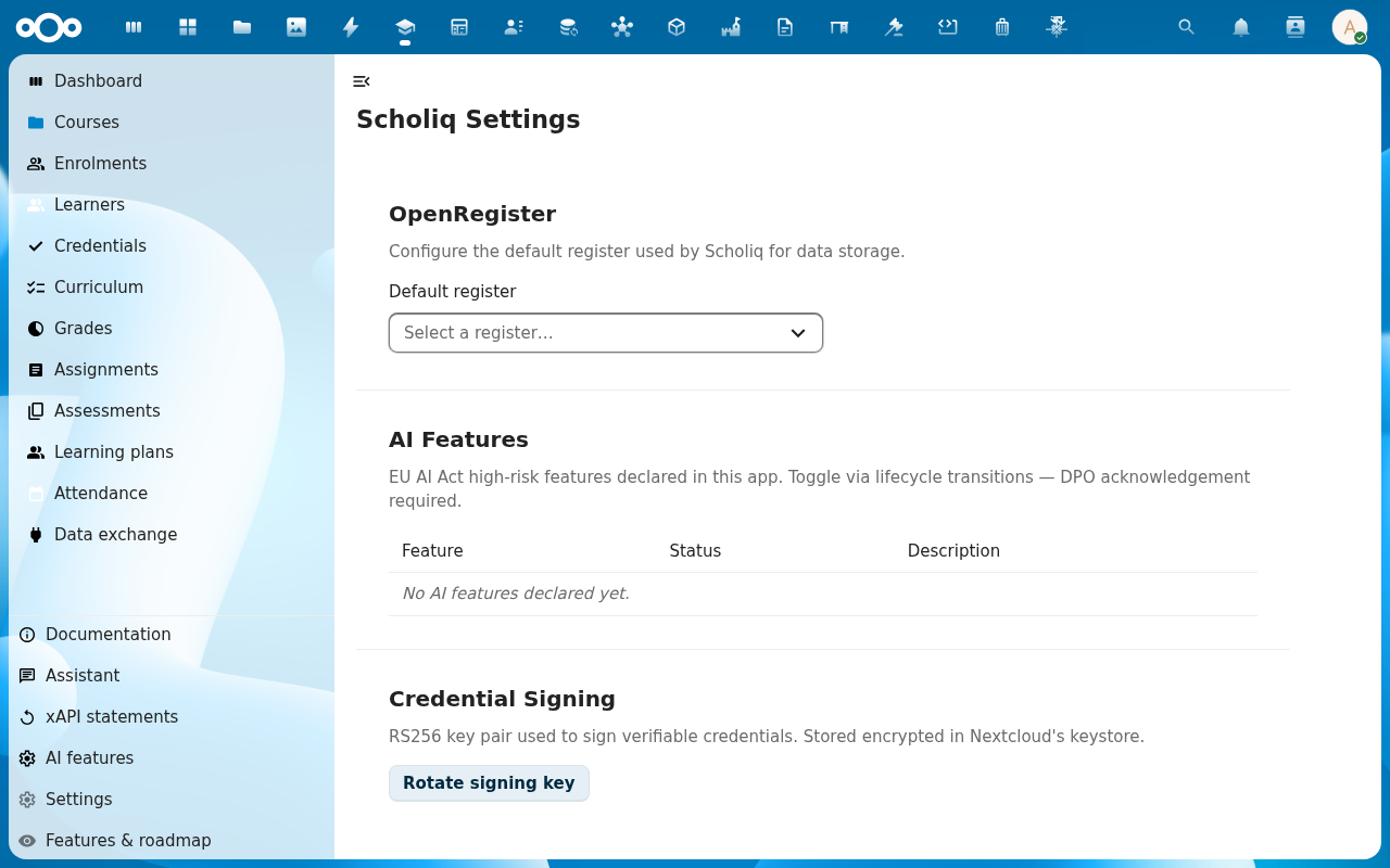 Scholiq settings page